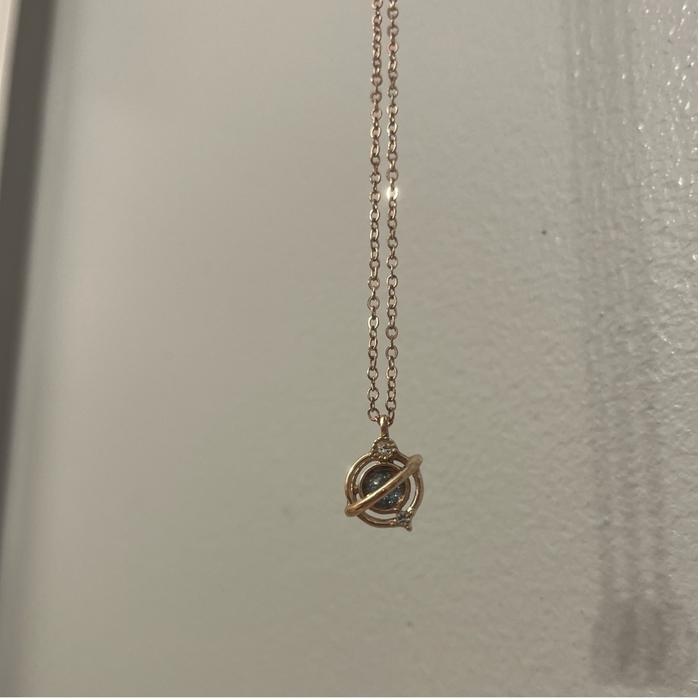 Dainty Universe Blue Rose Gold Pendant Brass Necklace